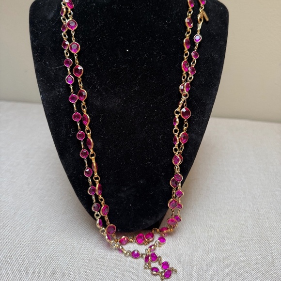 Two Sisters Jewelry - Long Pink and Gold Crystal Necklace By Two Sisters